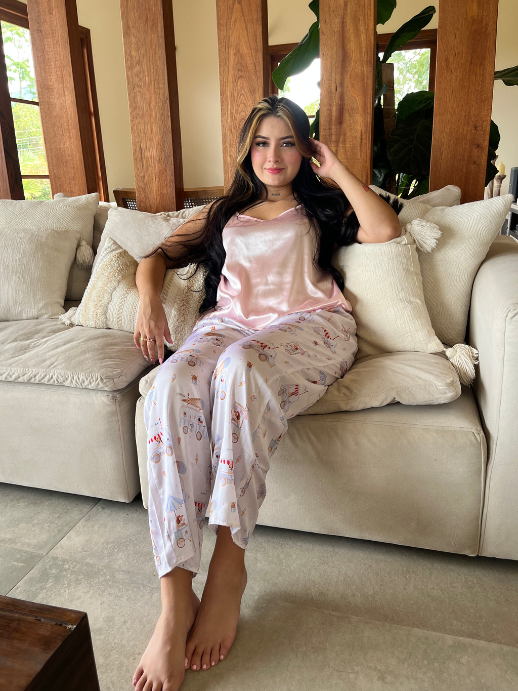 Pantalon satinado palo de rosa