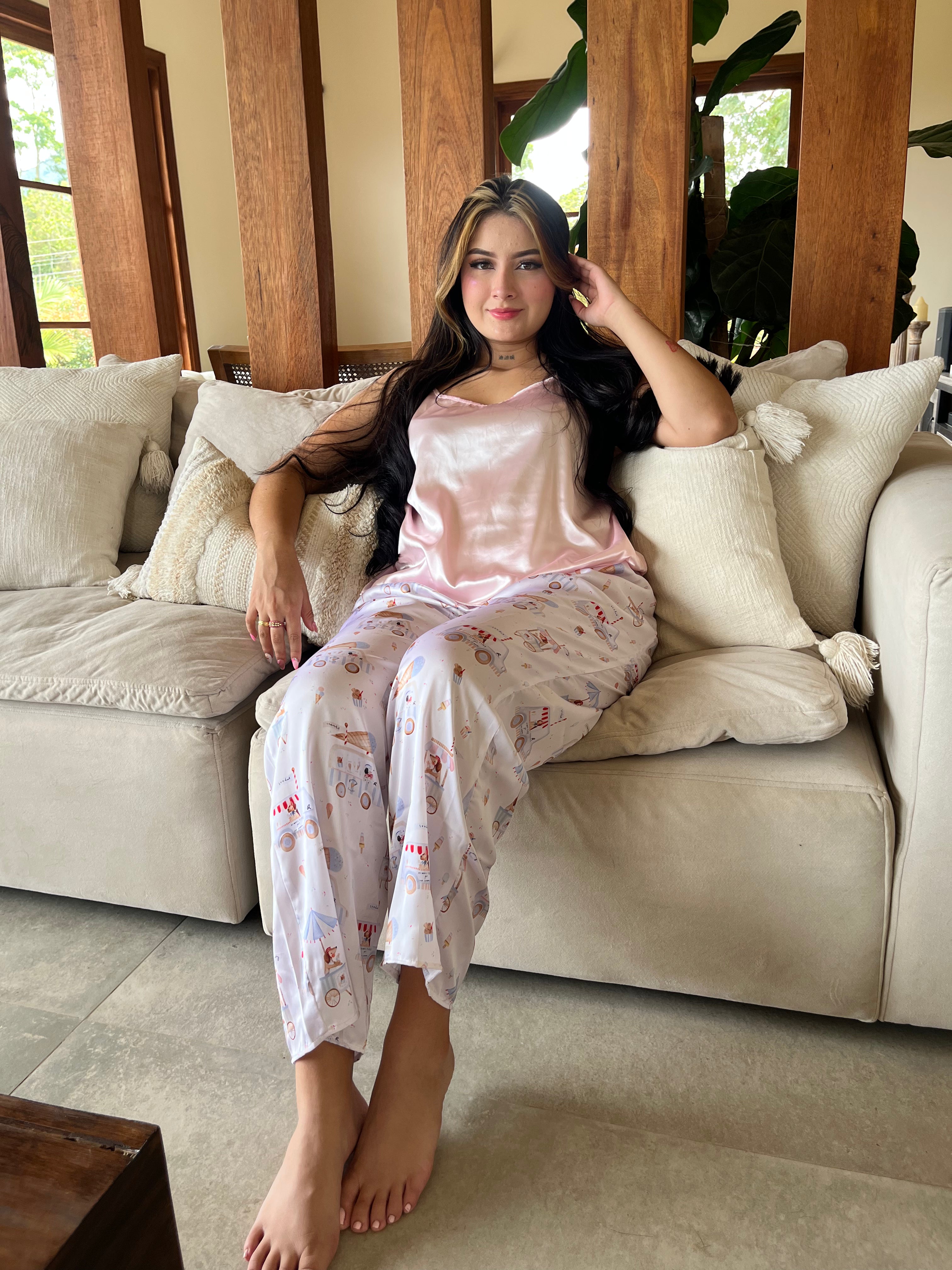 Pantalon satinado palo de rosa